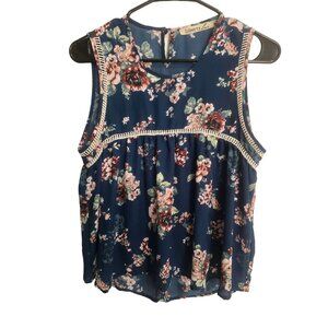 Liberty Love babydoll Floral Sleeveless Top Womens Medium Blue & Pink Rayon Blen